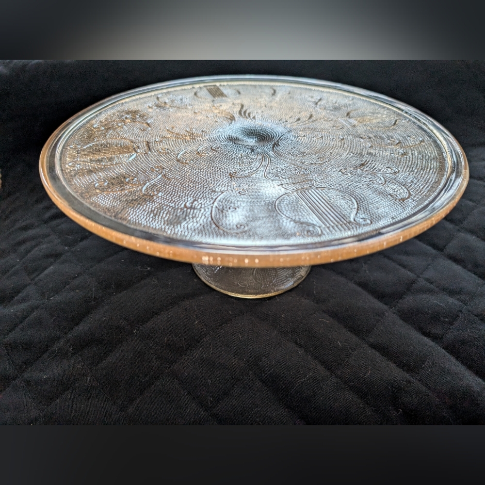 Janette glass Harp cake plate